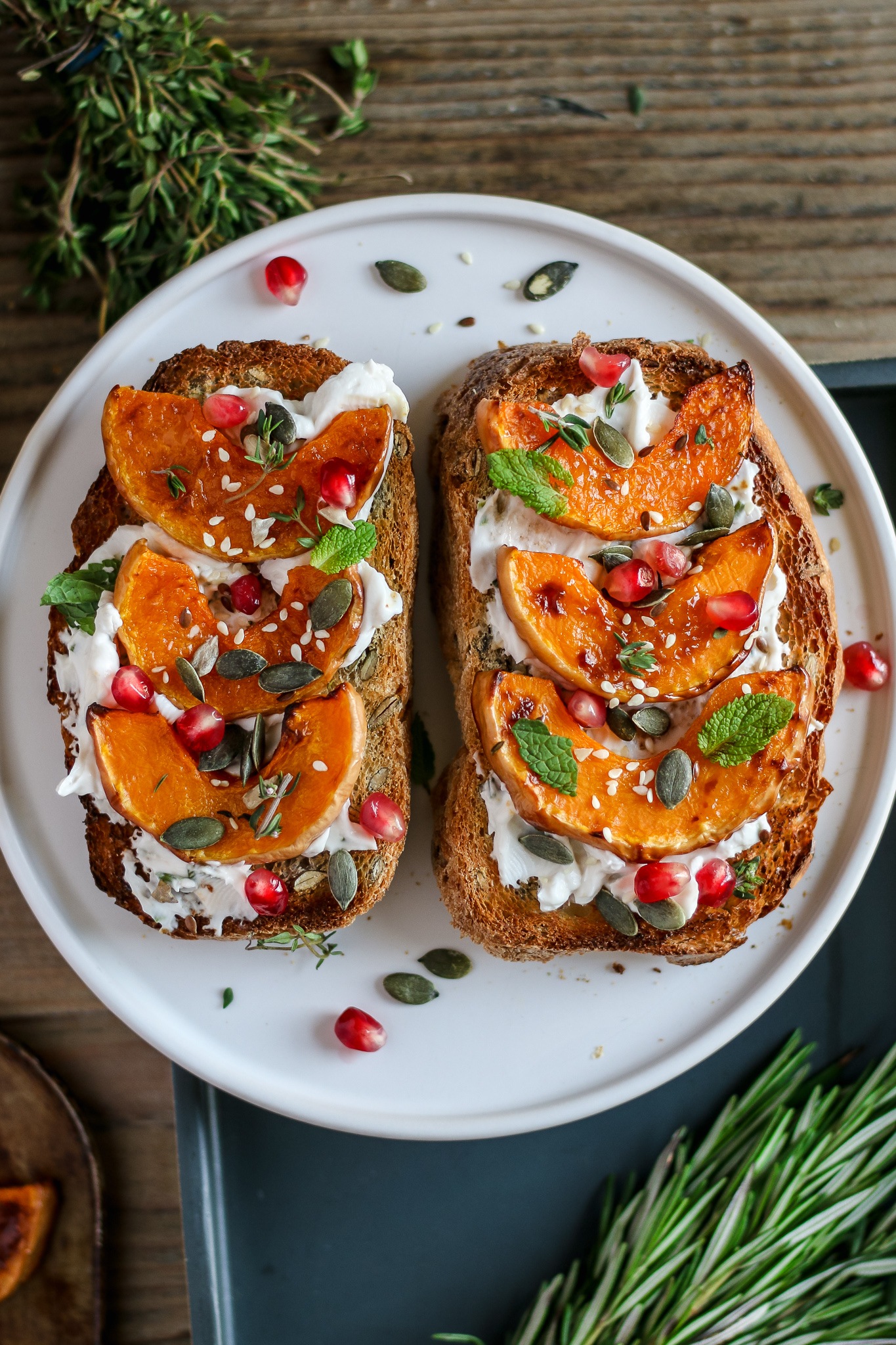 pumpkin seed toast with roasted squash