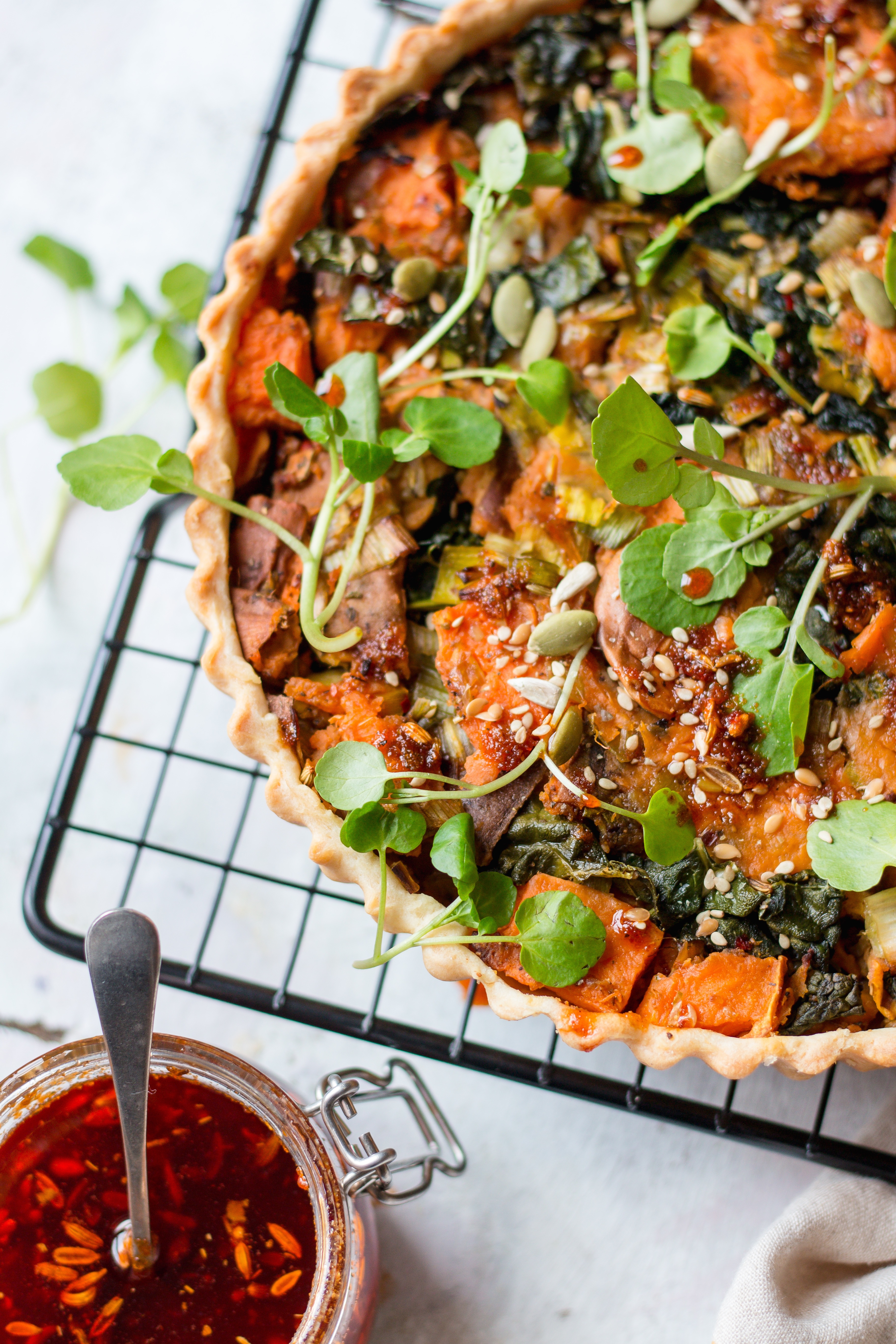 vegan leek and butternut tart