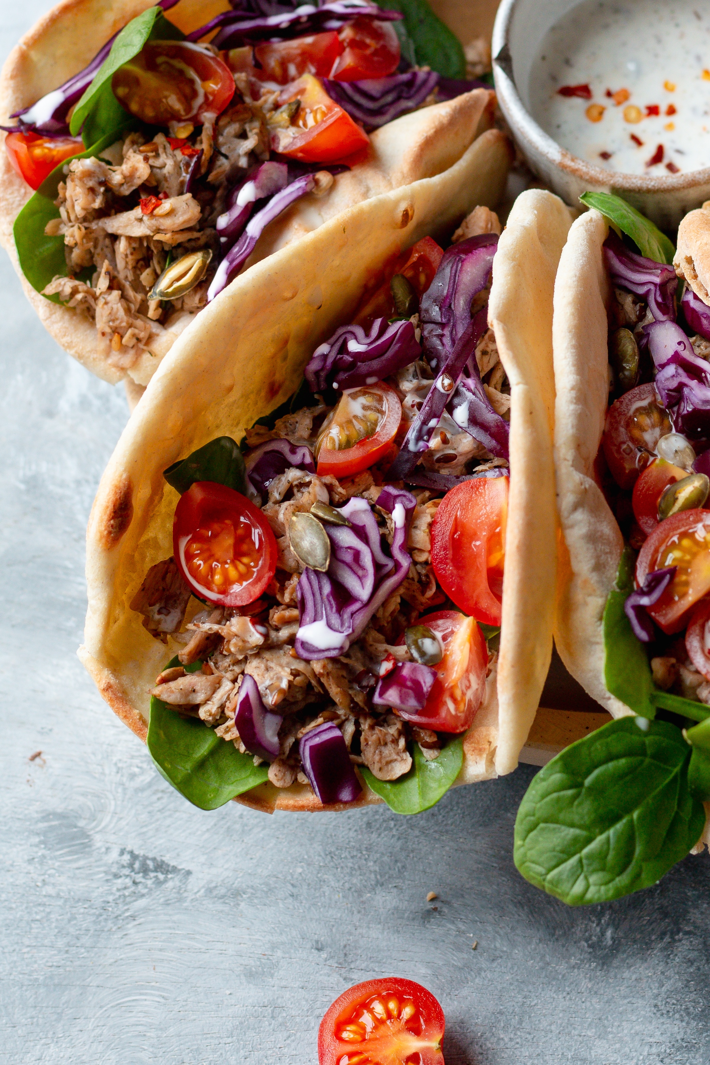 vegan pulled chicken pitas recipe lucy and lentils