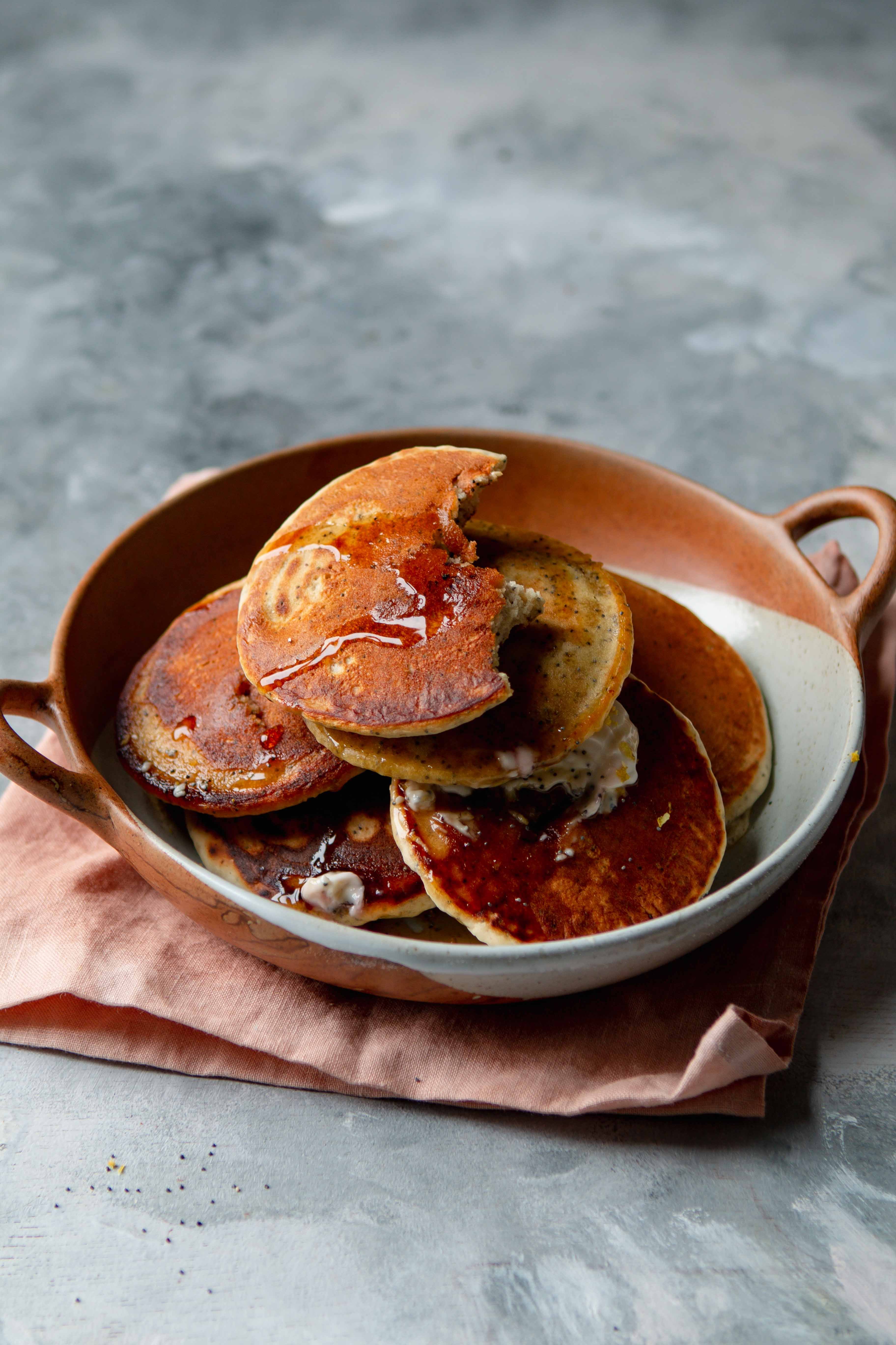 lemon and poppy seed vegan pancakes