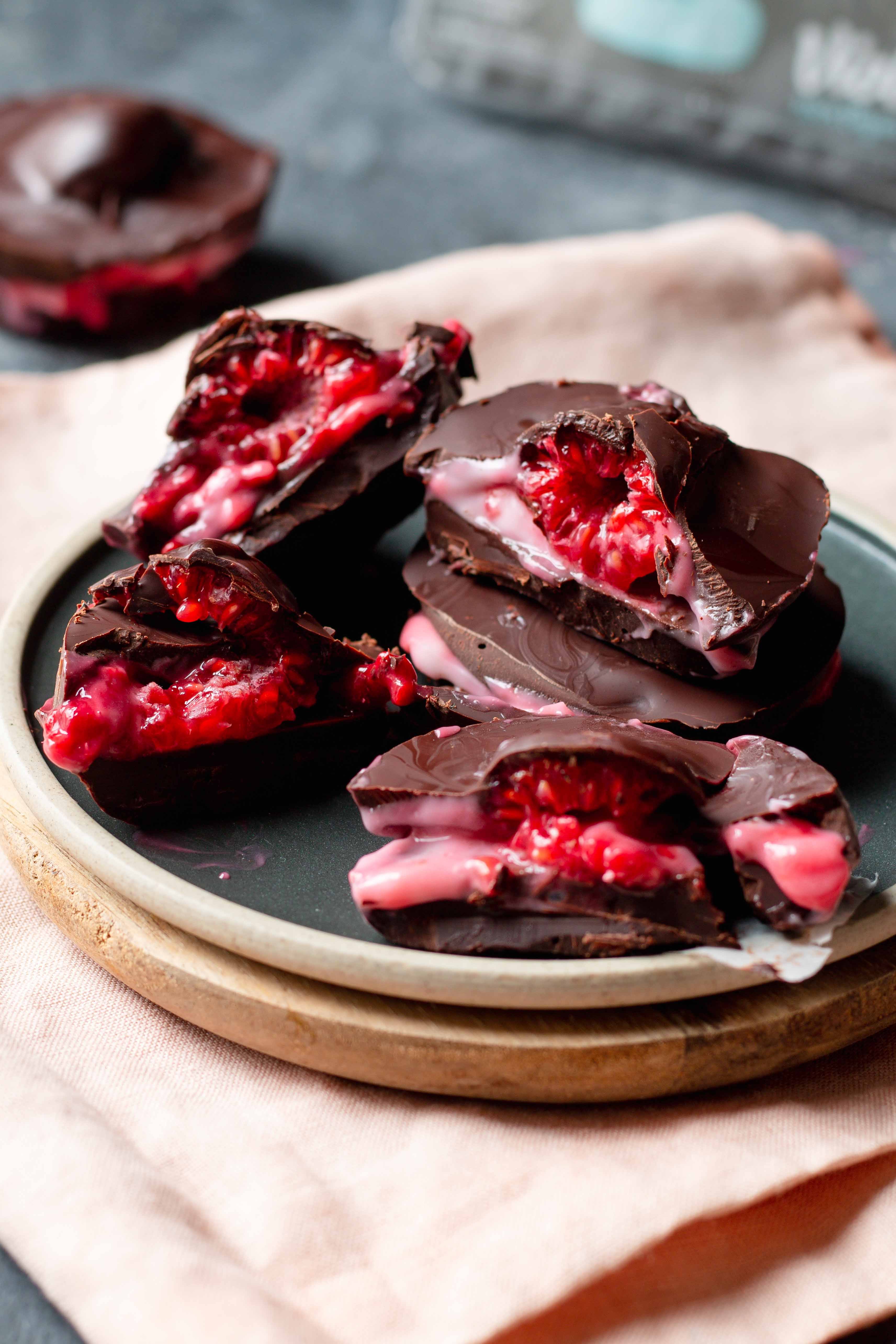 Vegan chocolate raspberry kisses valentines