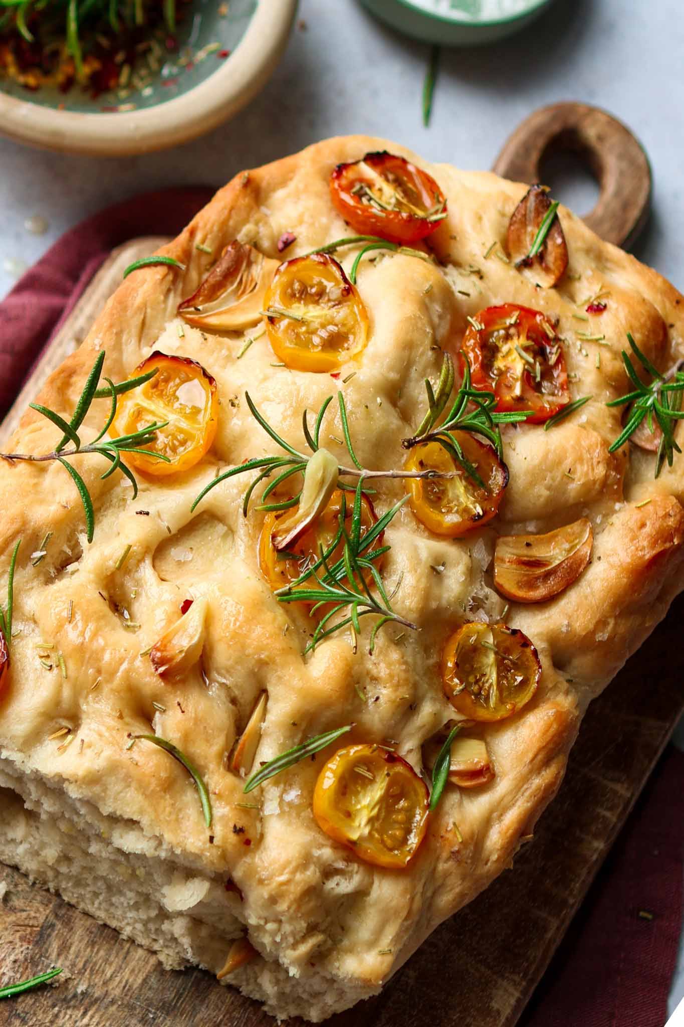 garlic and rosemary easy vegan focaccia recipe