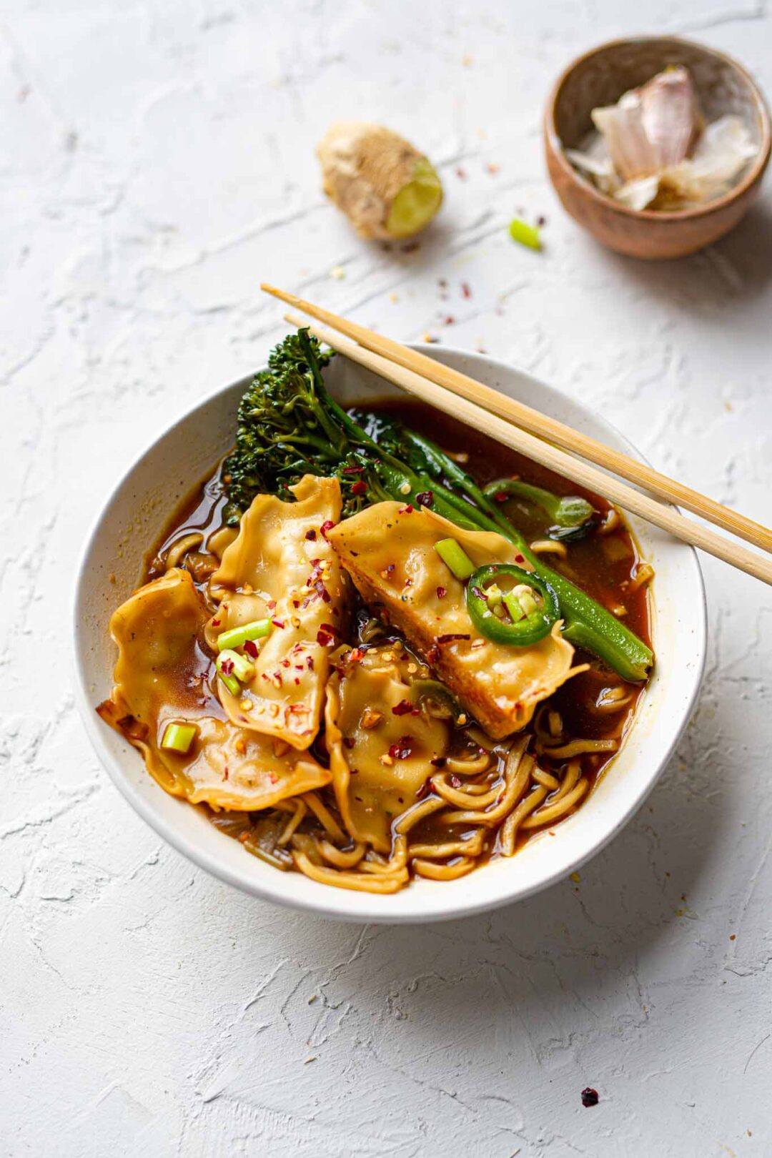 Gyoza Chilli Noodle Soup - Lucy & Lentils