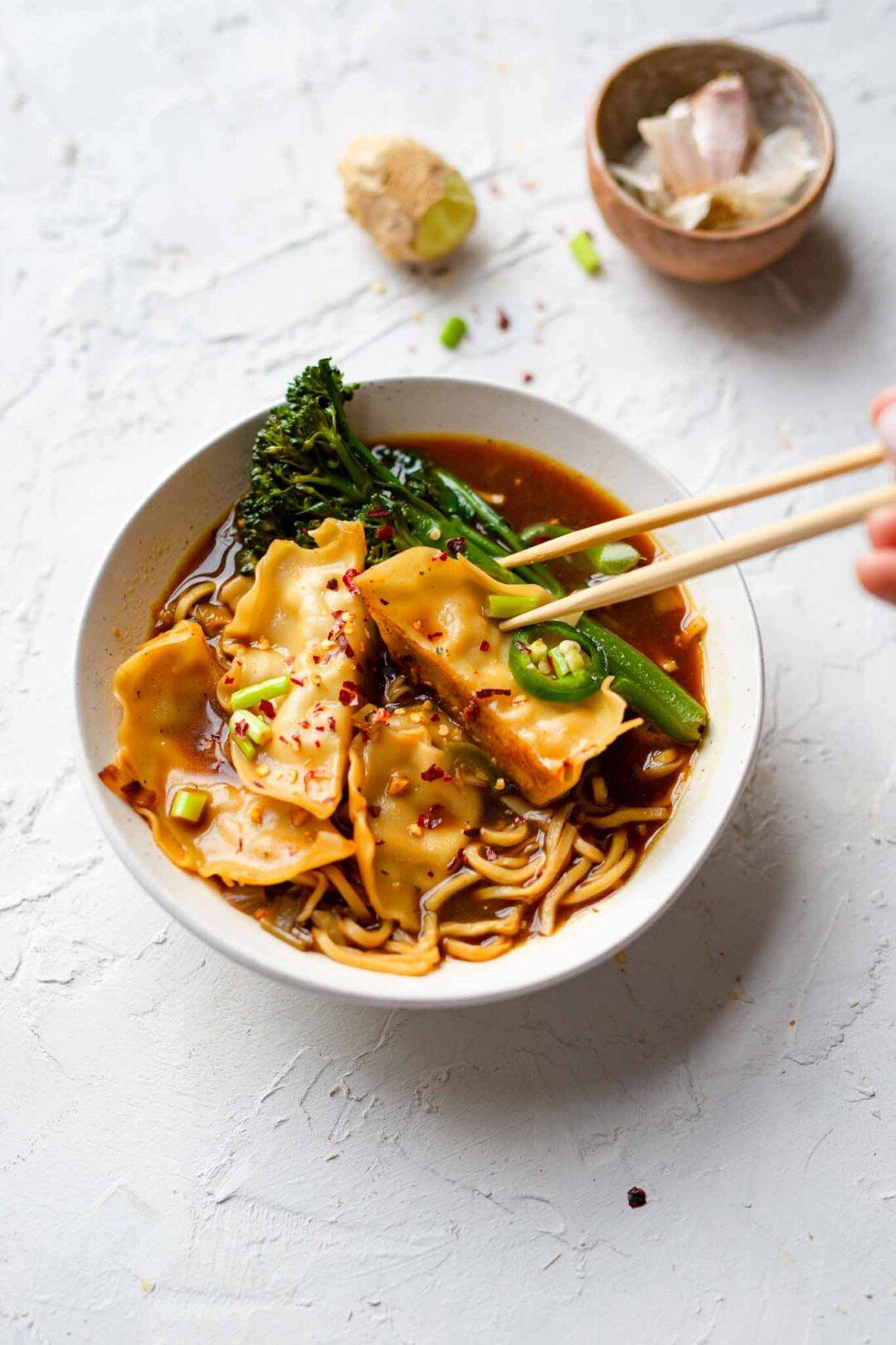 Gyoza Chilli Noodle Soup - Lucy & Lentils