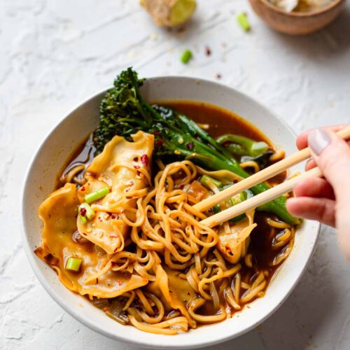 gyoza noodle chilli soup recipe vegan