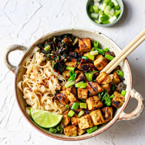 crispy peanut tofu noodle bowl recipe