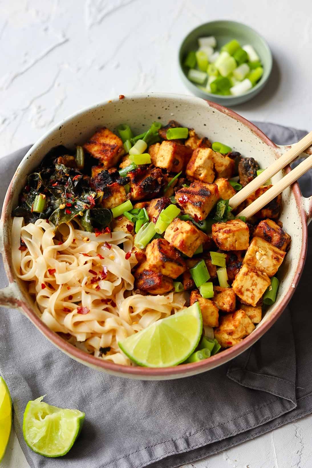 Crispy Peanut Tofu Noodle Bowl - Lucy & Lentils