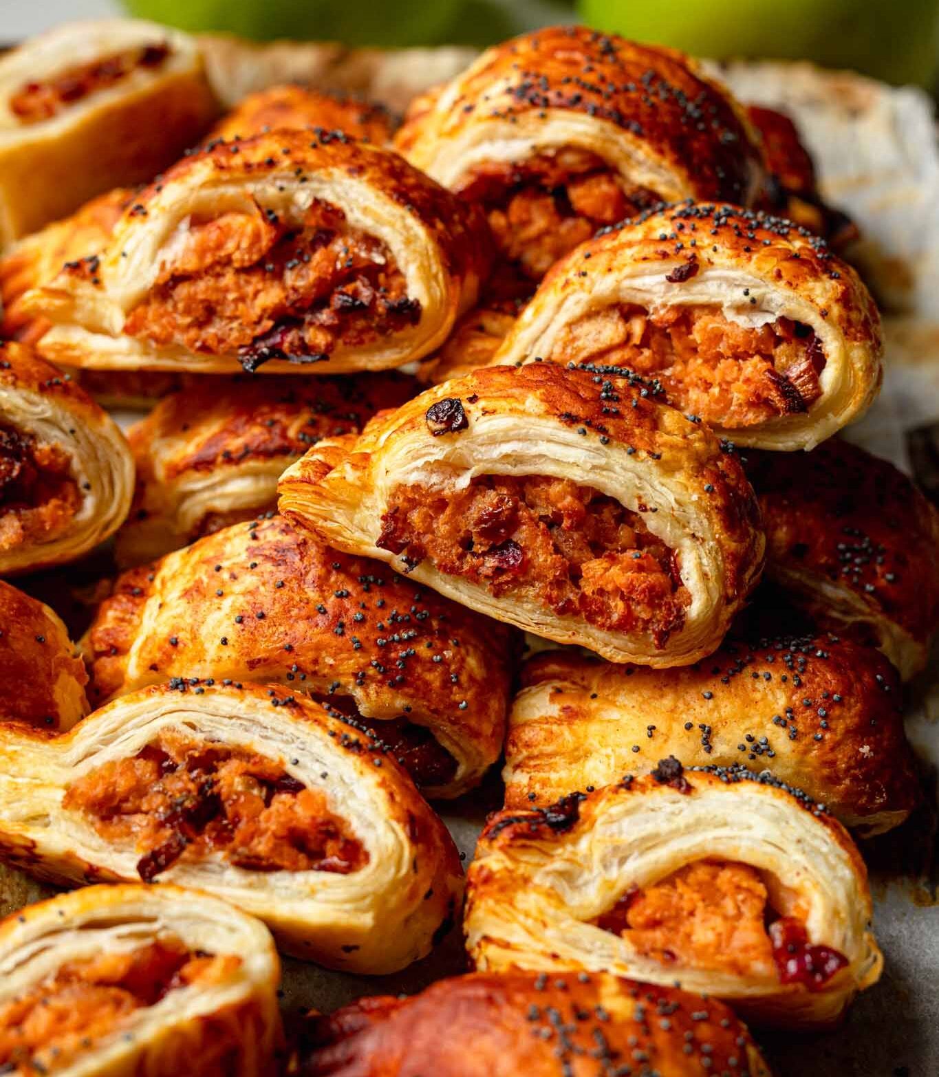 vegan pork and apple sausage rolls