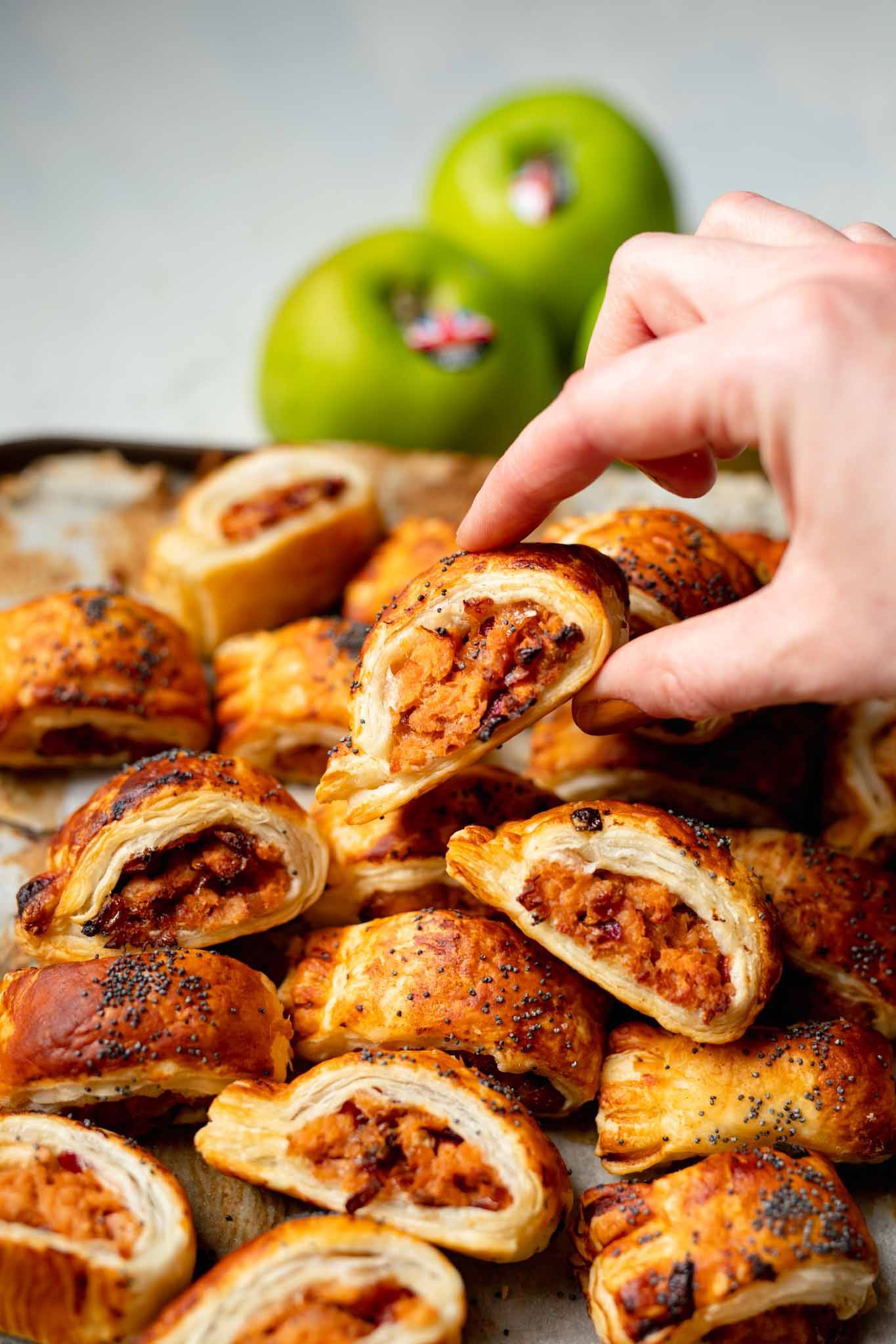 vegan pork and apple sausage rolls