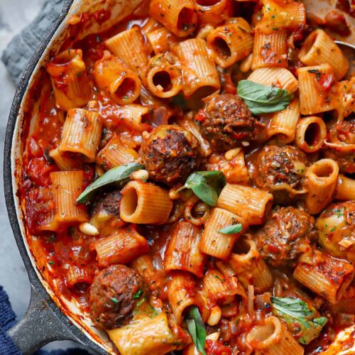 vegan meatball pasta bake