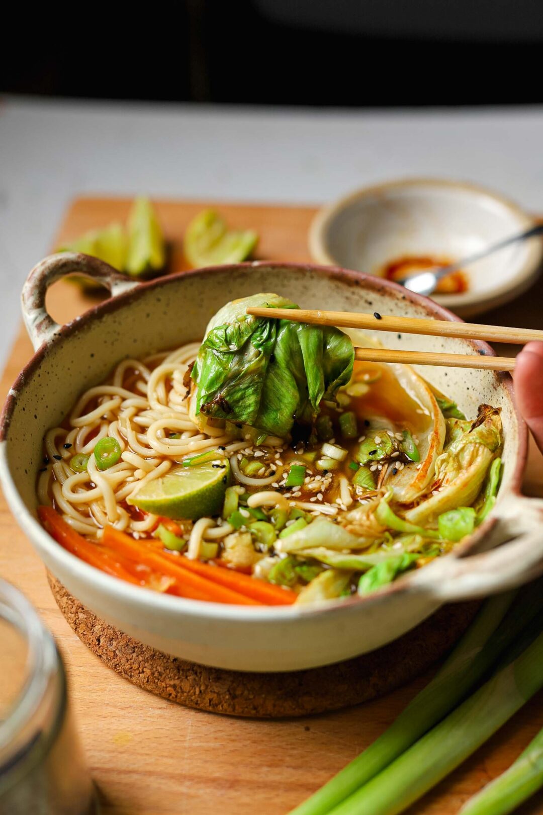 Smooth Chilli Noodle Soup with Leftover Lettuce - Lucy & Lentils