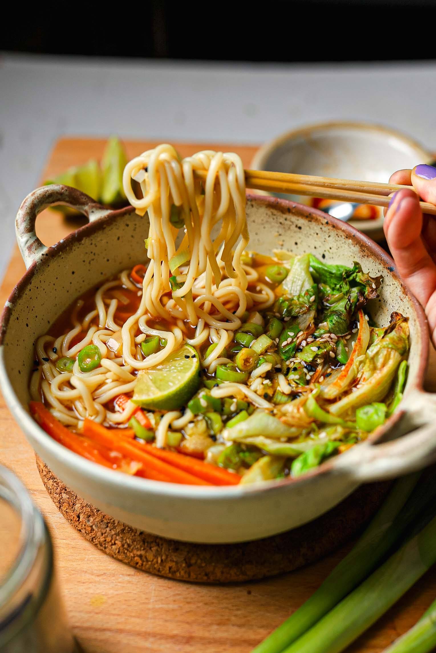 Smooth Chilli Noodle Soup with Leftover Lettuce - Lucy & Lentils
