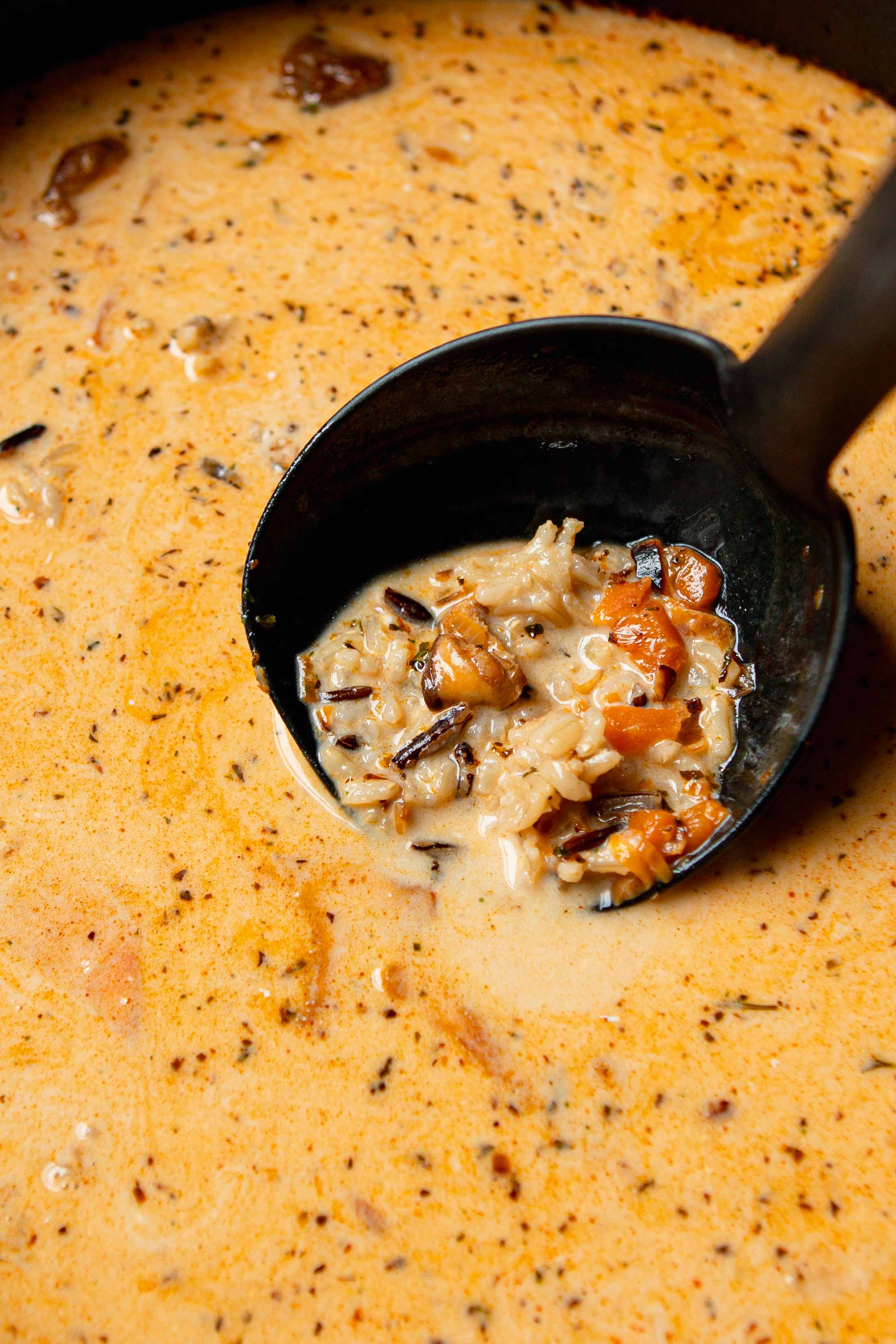 vegan wild rice and mushroom soup