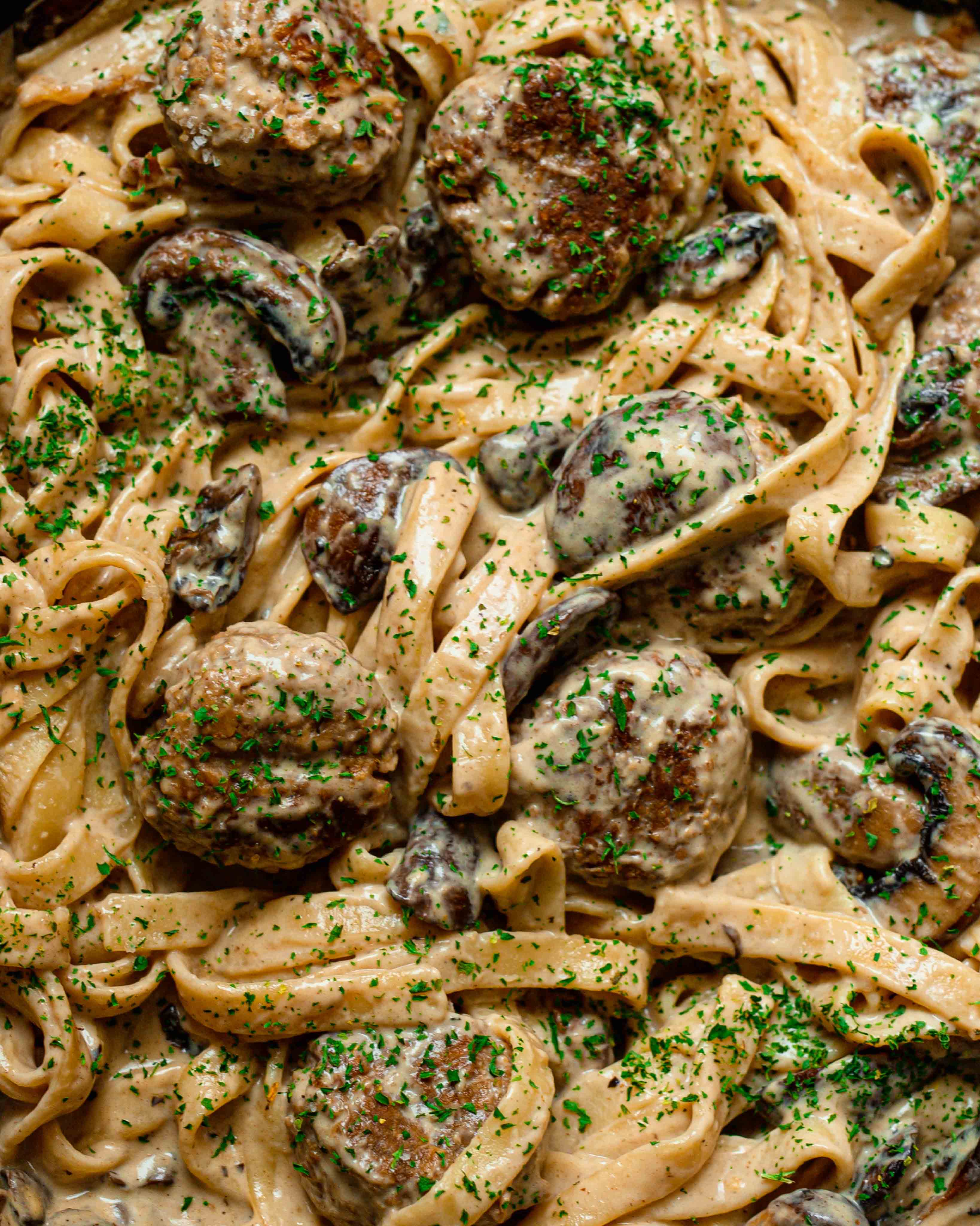 Creamy Vegan Meatball and Mushroom Tagliatelle - Lucy & Lentils