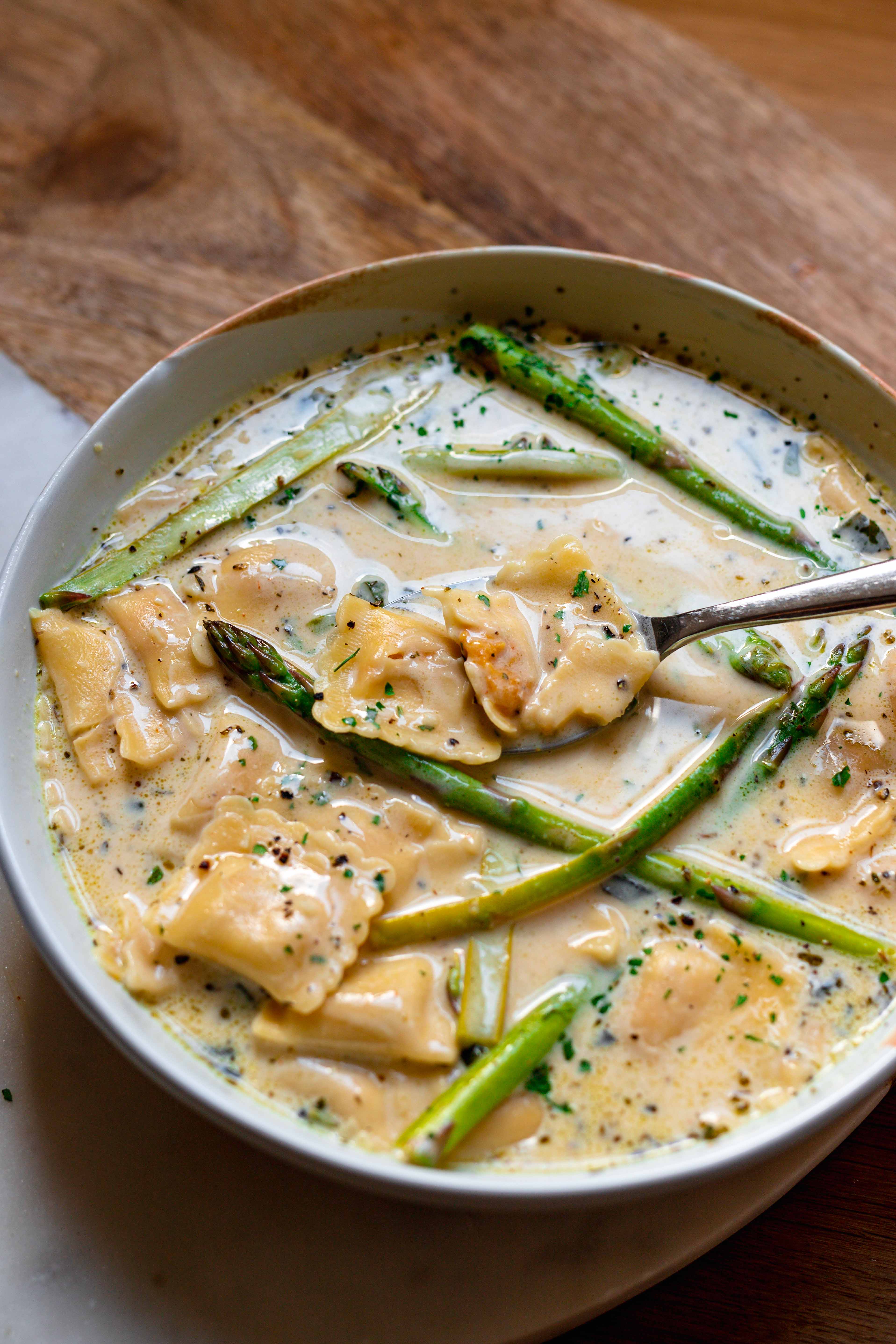 creamy vegan ravioli soup