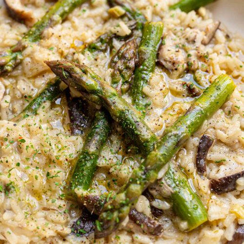 asparagus and shiitake vegan risotto