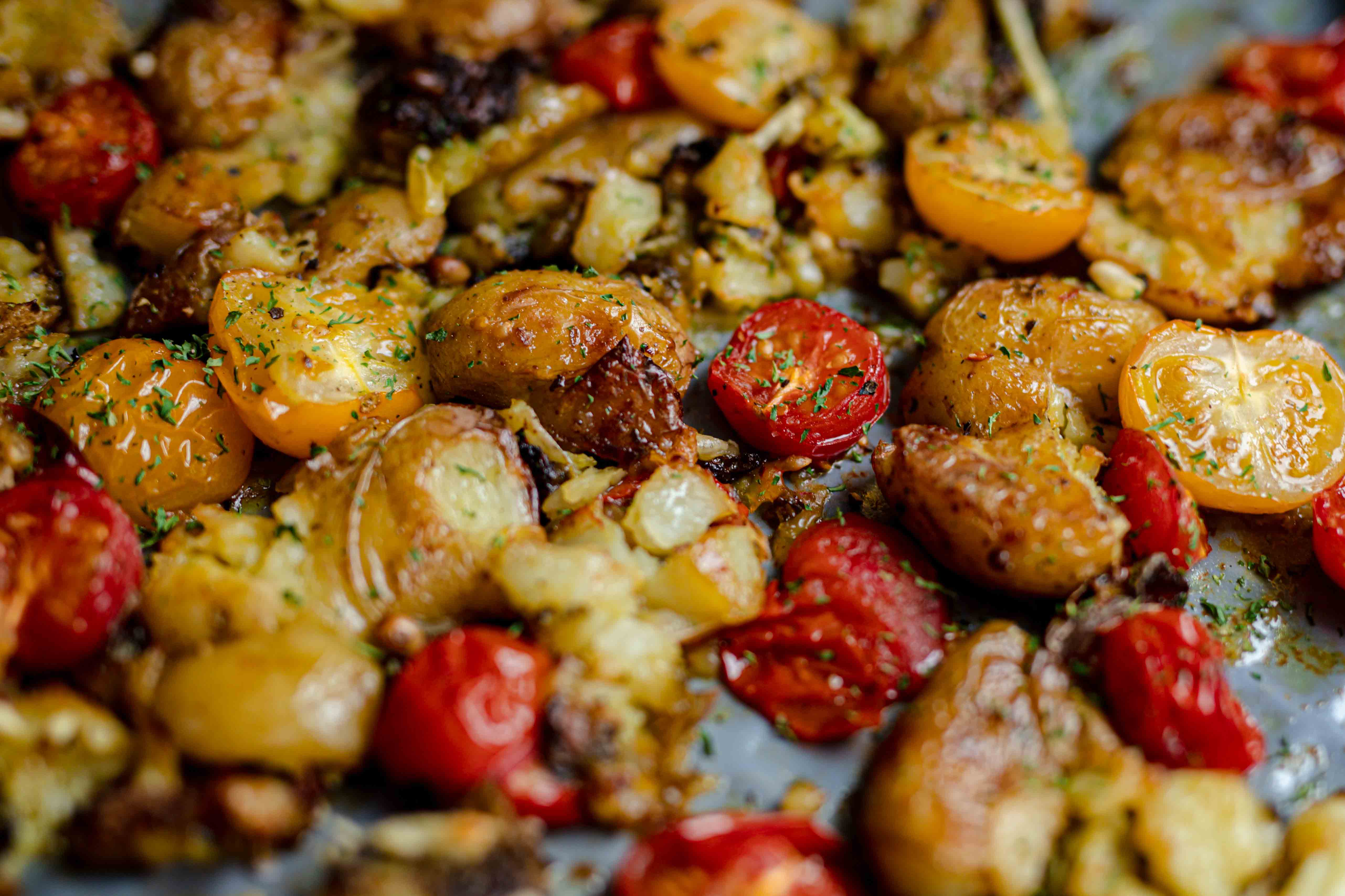 Smashed Potatoes with Avocado Garlic Dip - Lucy & Lentils