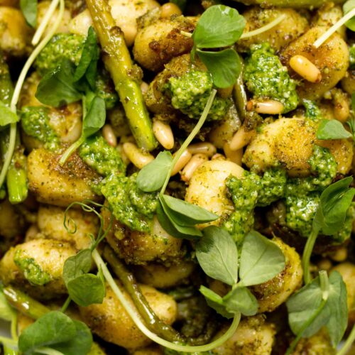 pea shoot pesto gnocchi