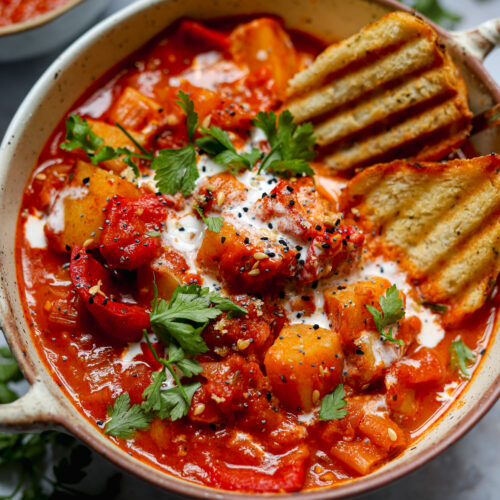 winter veg stew with harissa vegan recipe