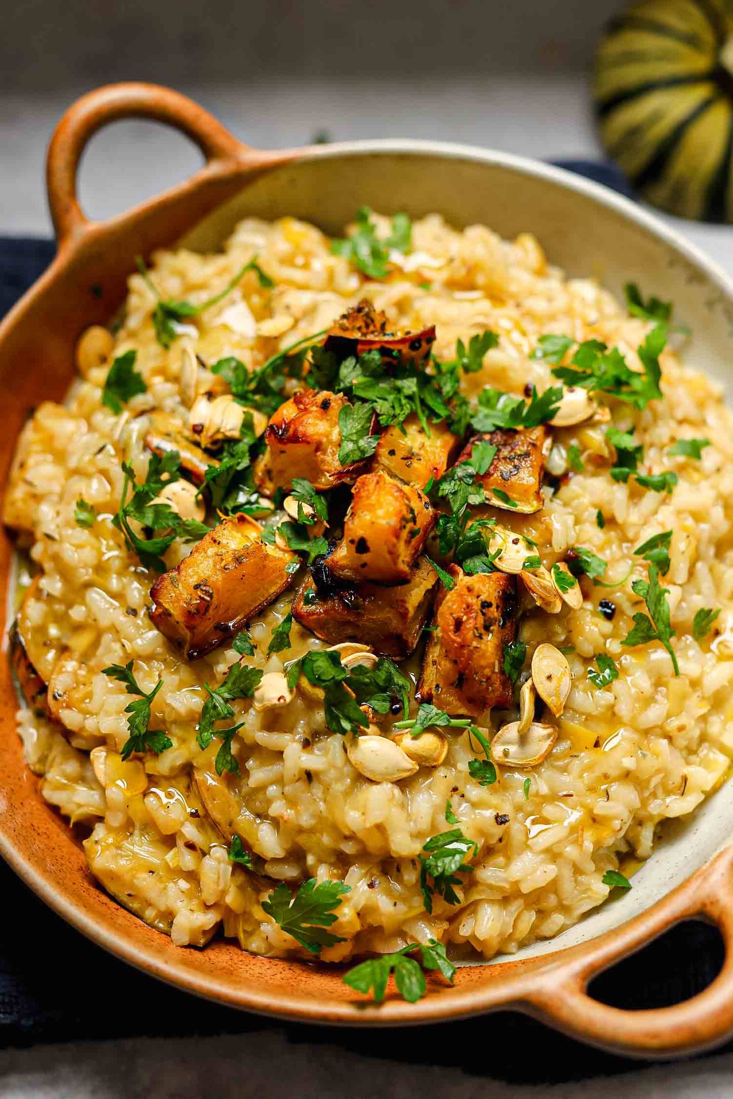 pumpkin and leek risotto vegan