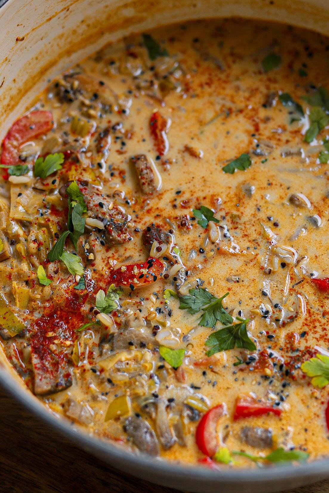 leek mushroom rice soup