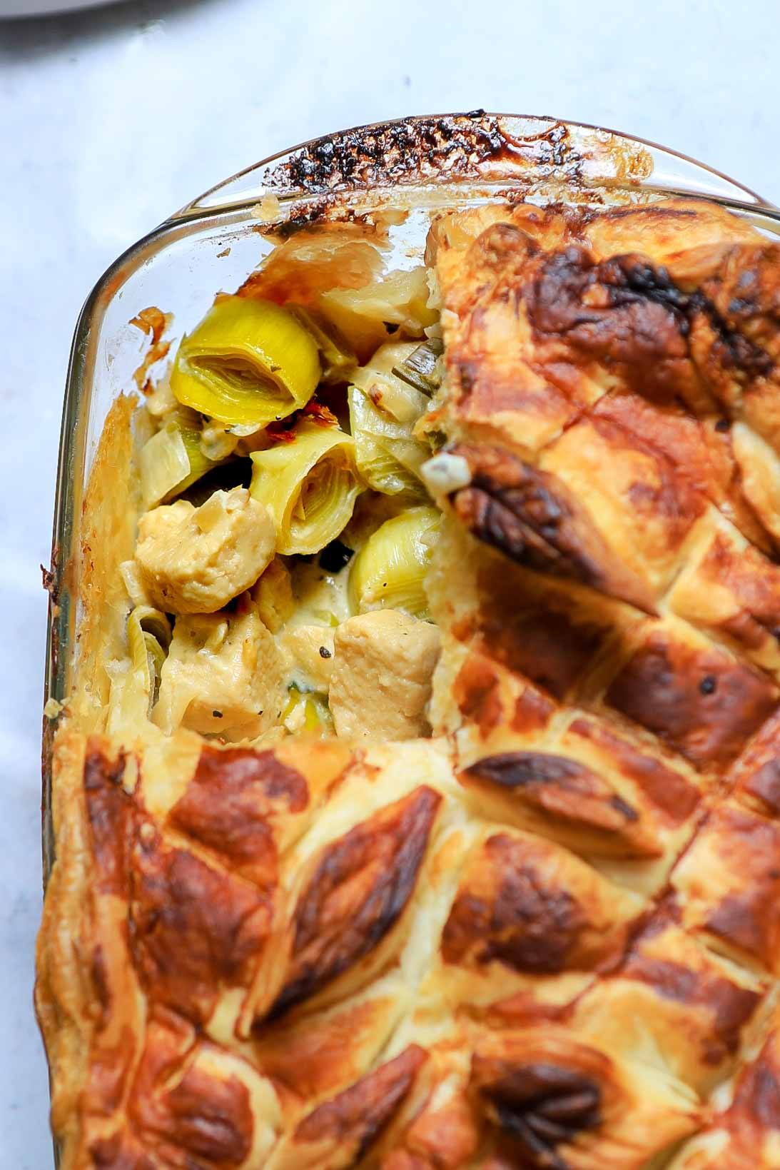 vegan chicken and leek pie