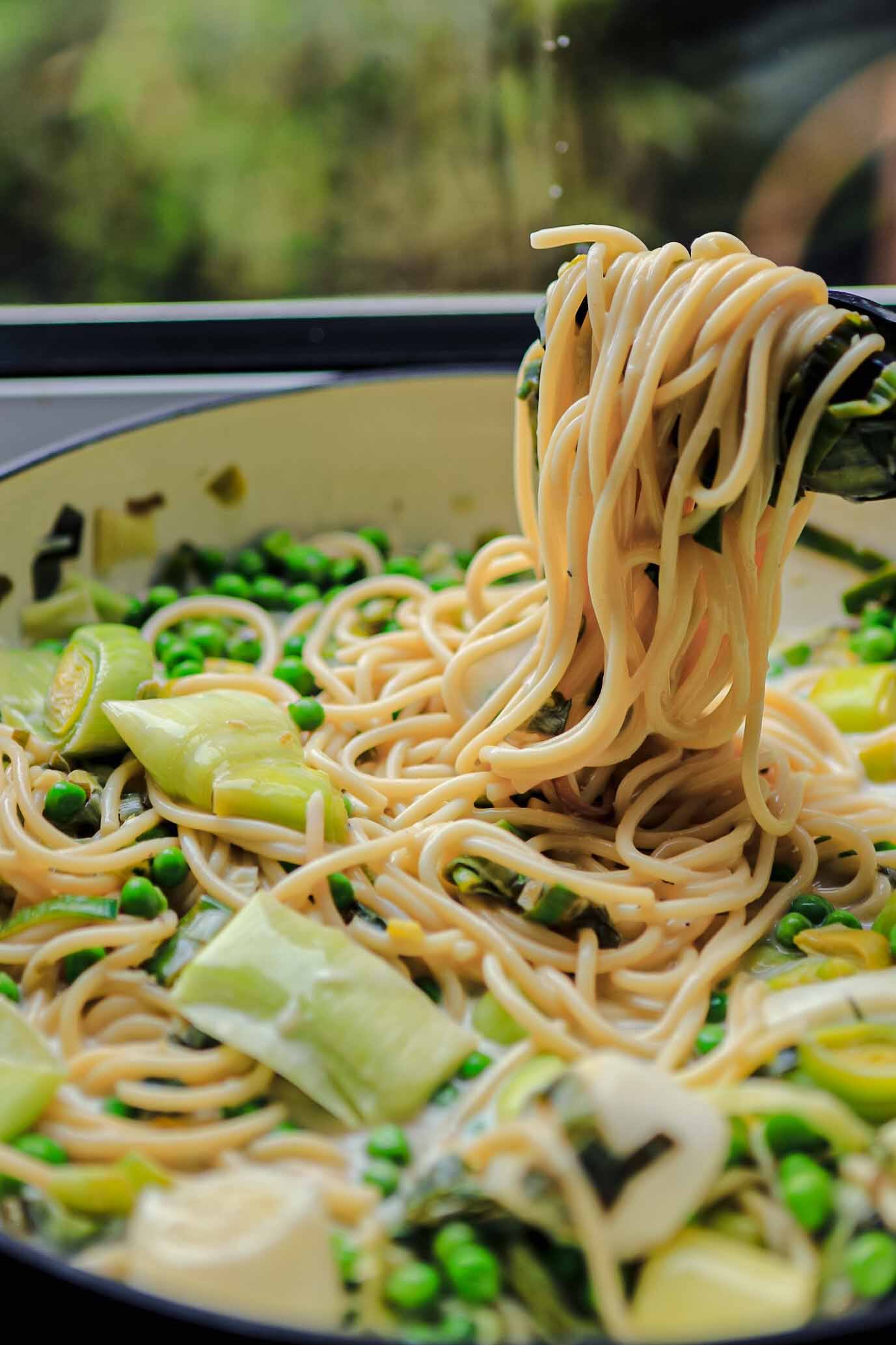 pea and leek linguini