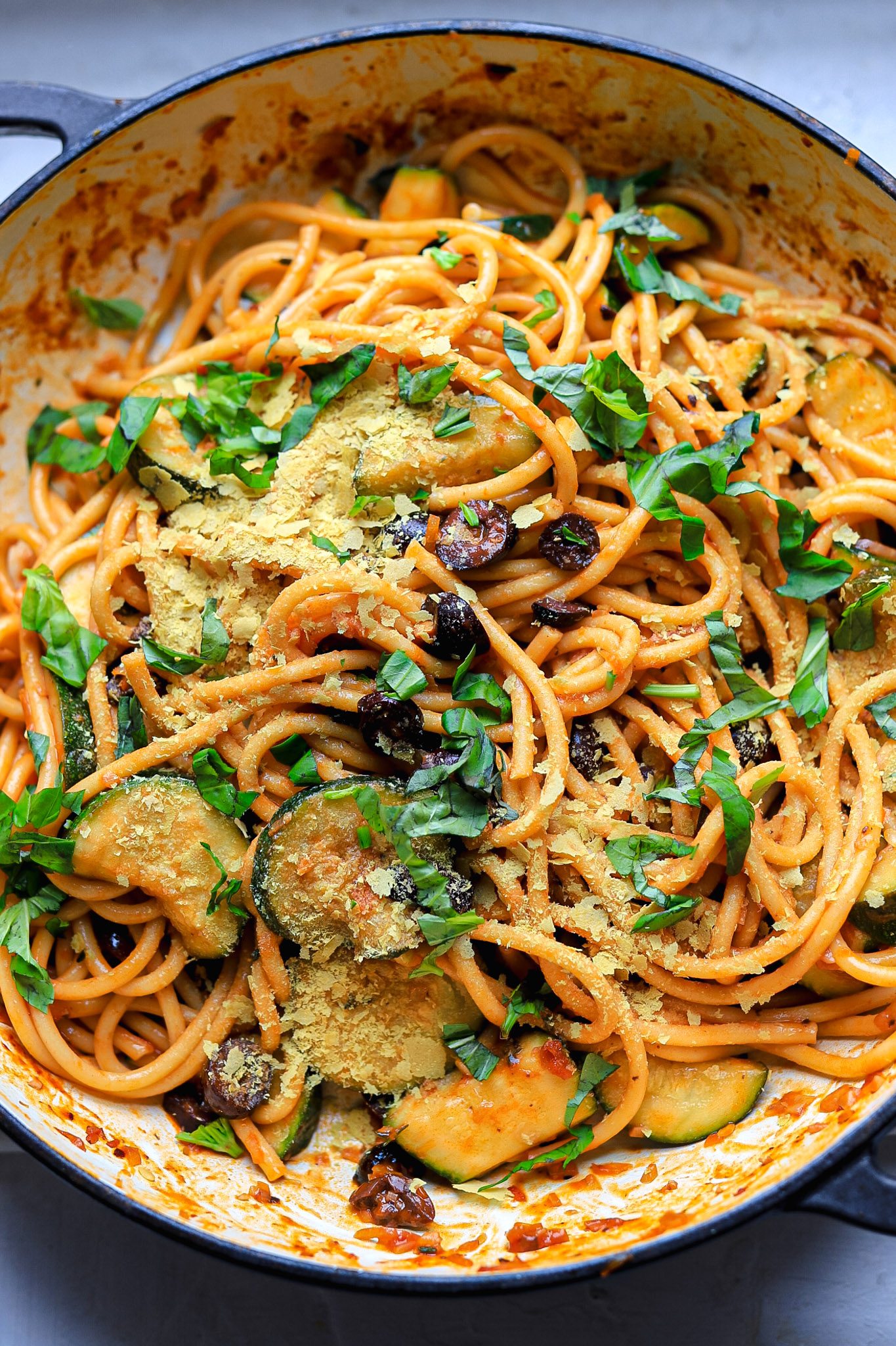 olive and courgette vegan pasta recipe