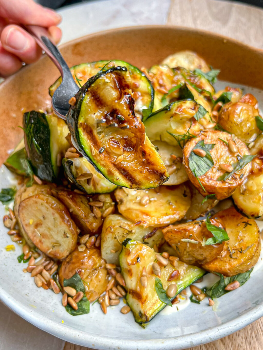 grilled courgette and potato salad